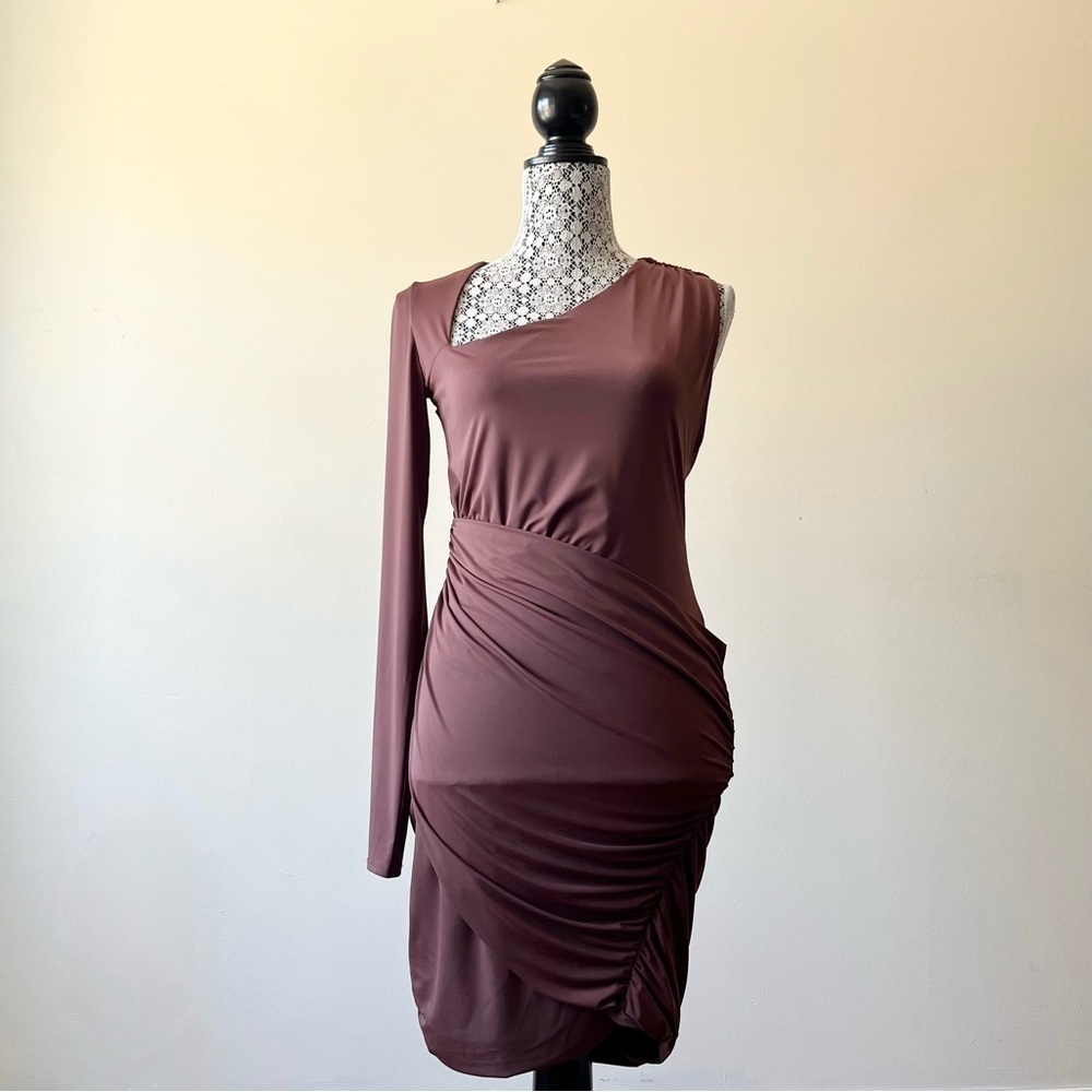 Zara Cut Out Asymmetrical Dress One Shoulder Ruched Bodycon Dress Size M